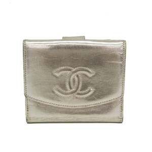 CHANEL Authentic Gold Leather Logo Wallet